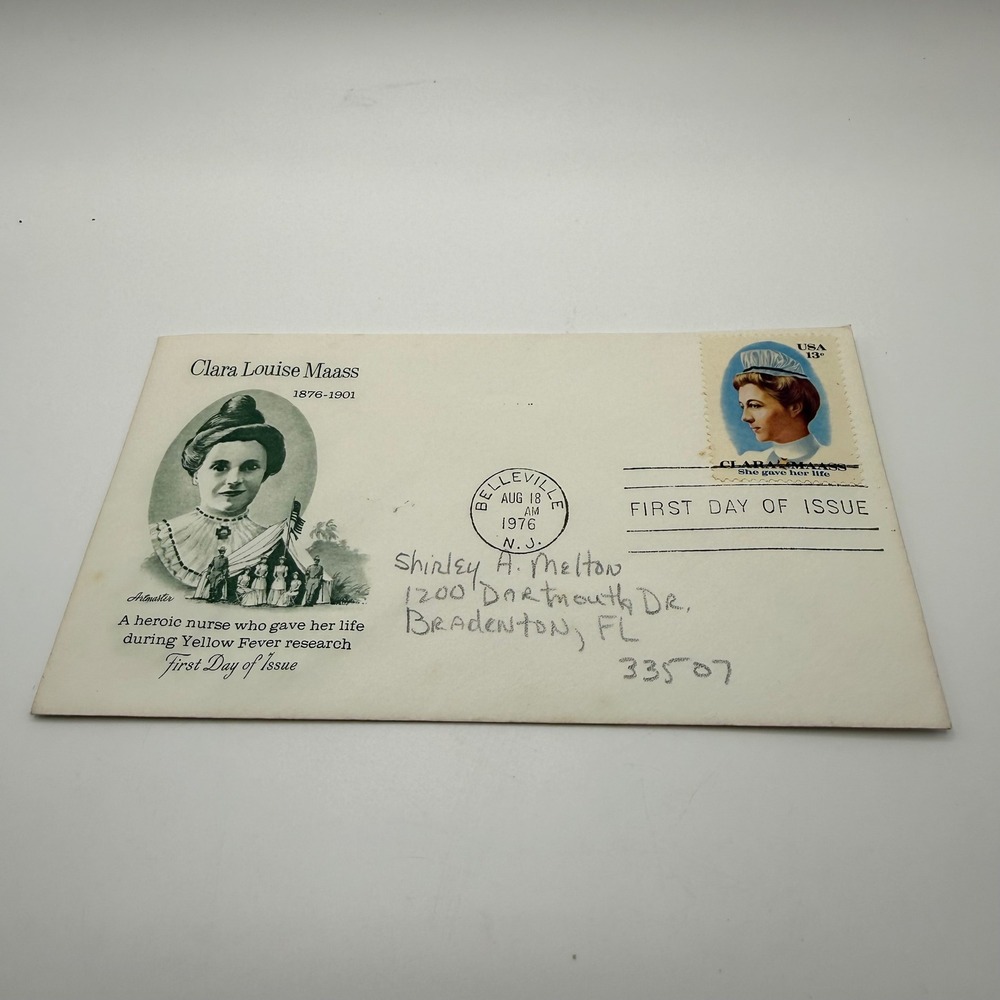 Artmaster Clara Louise Maass First Day of Issue 13c Stamp Cover 1976 NJ
